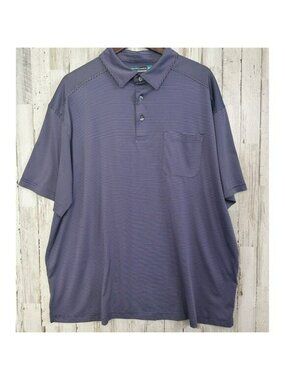 Roundtree Yorke Performance Polo Shirt 2X Big Blue Gray Stripe Golf Preppy EUC